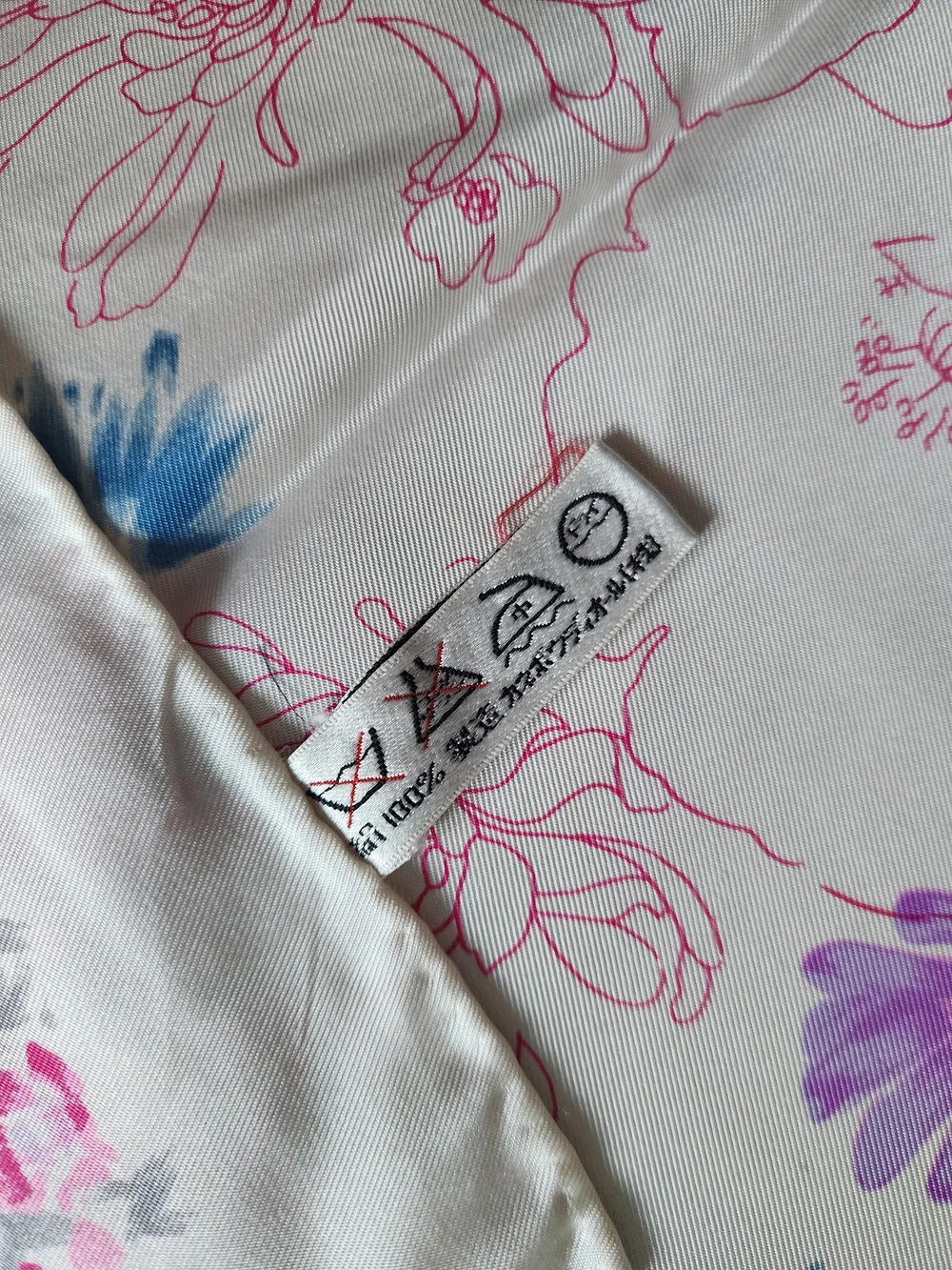 Auth Dior Floral Pink & Purple Blooms Silk Scarf